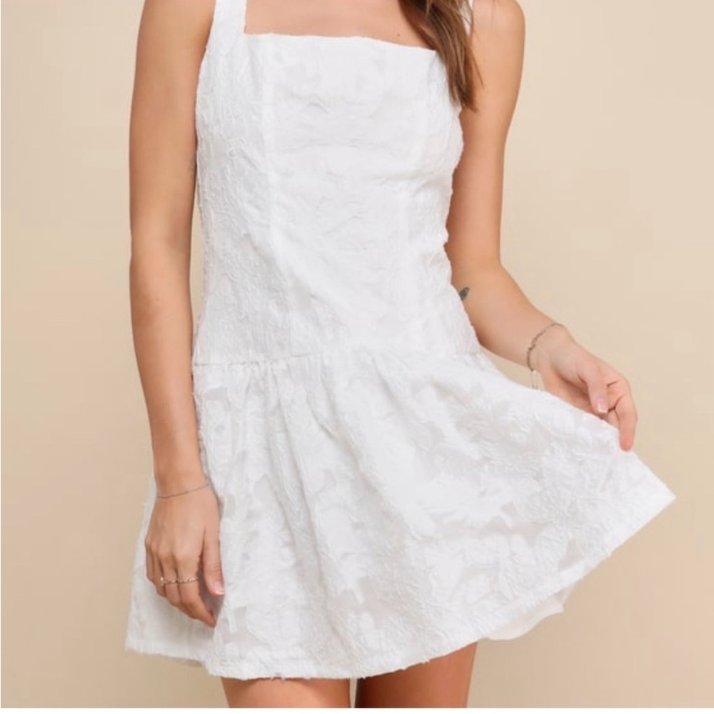 Lulu's White Basque Waist Floral Bow Tie Back Mini Dress - Picture 2 of 2